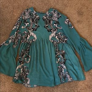 Free People turquoise long sleeve top